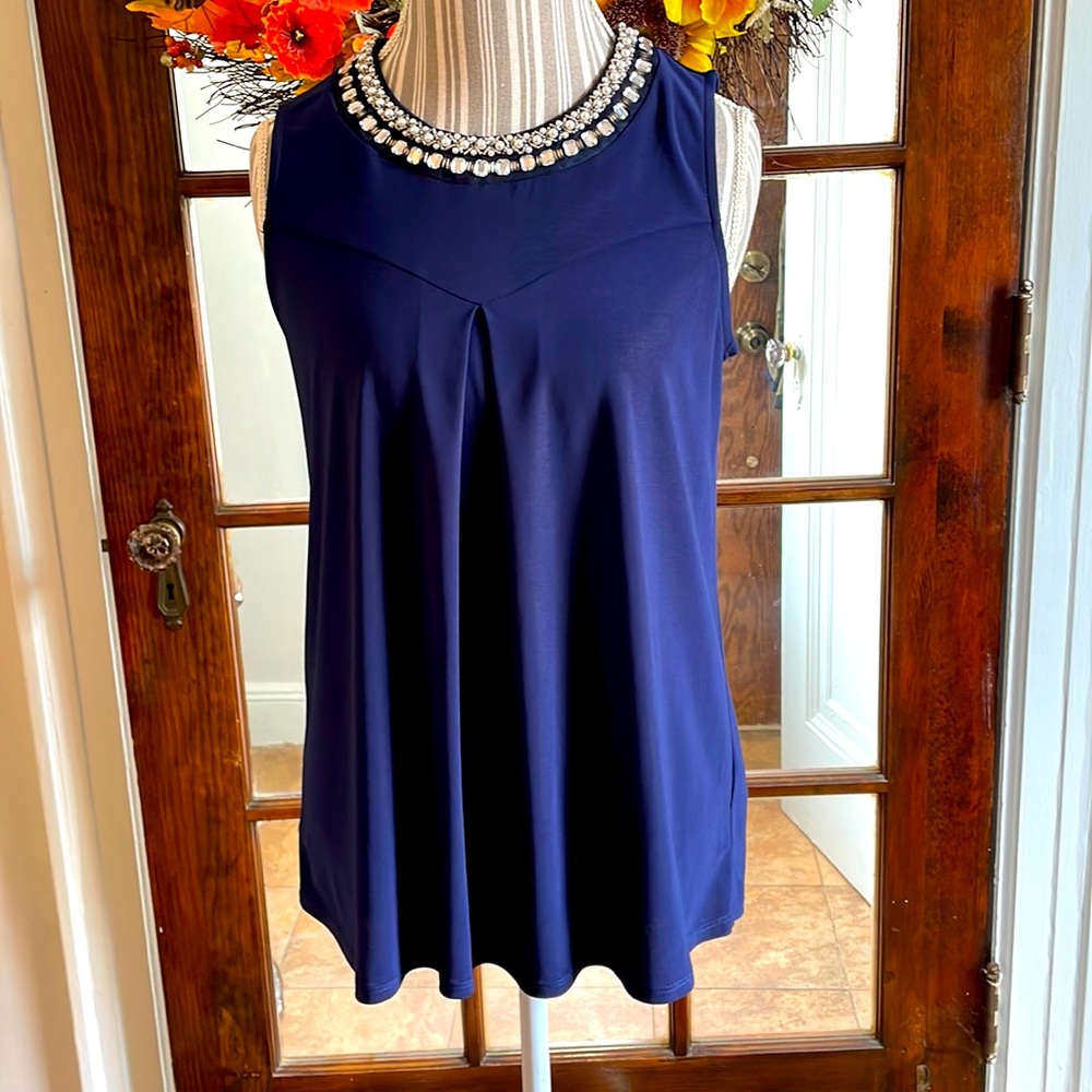 Faith and Joy navy blue embellished top NWOT